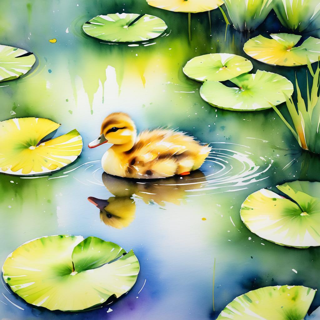 Charming Watercolor of a Baby Duckling