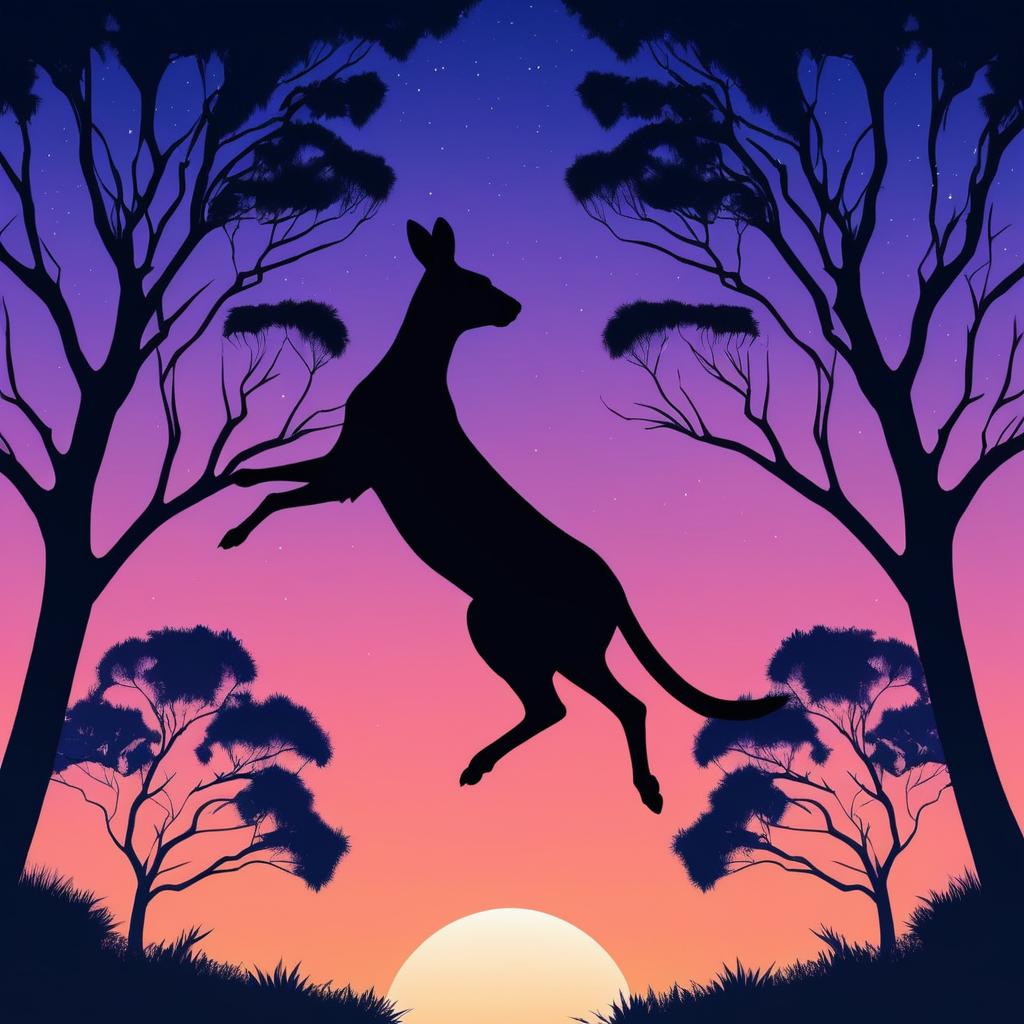 Jumping Kangaroo in Antigravity Sunset