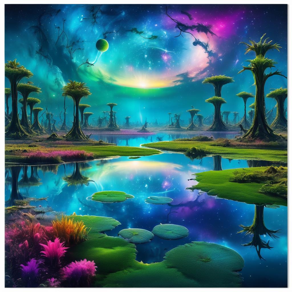 Epic Mystical Swamp with Galactic Sky