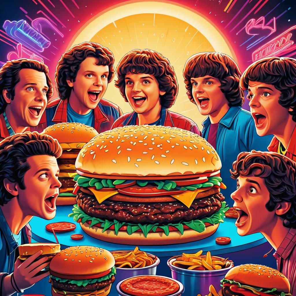 Stranger Things Characters Cheerful Burger Feast