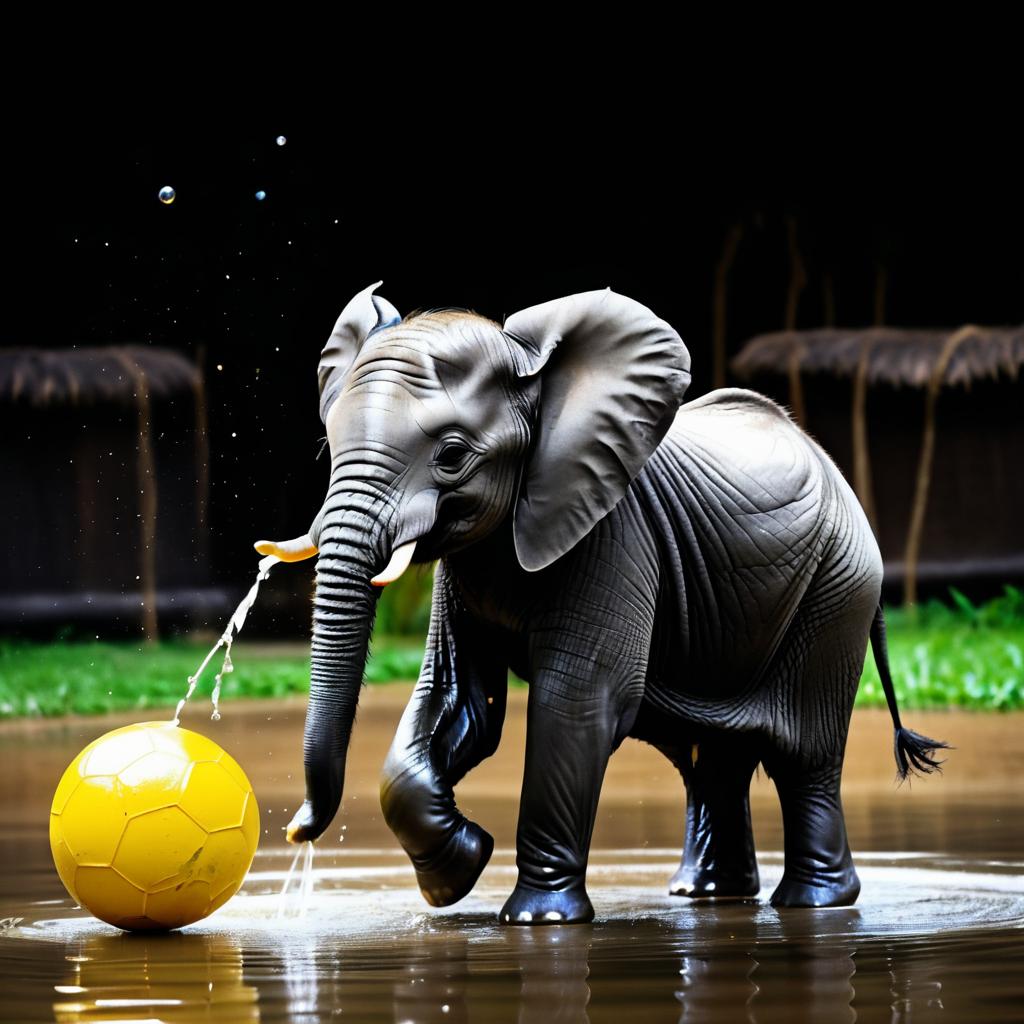 Playful Baby Elephant Splashing Water