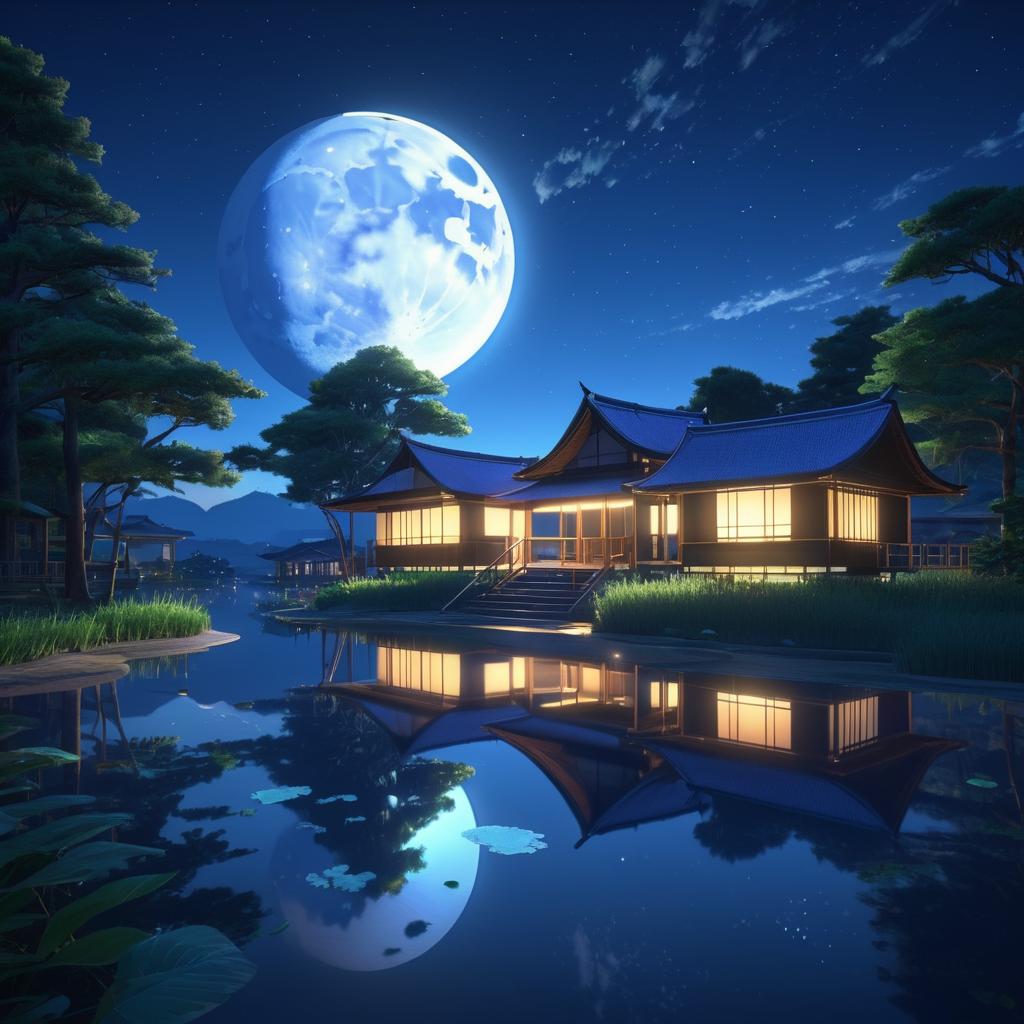 Mystical Moonlit Scene with Surreal Detailing