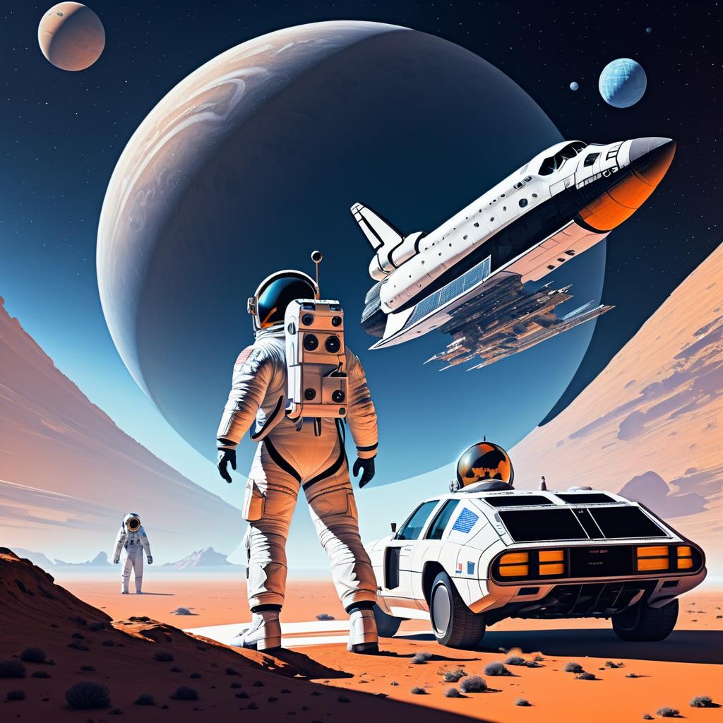 Futuristic Astronauts and Space Shuttle Scene