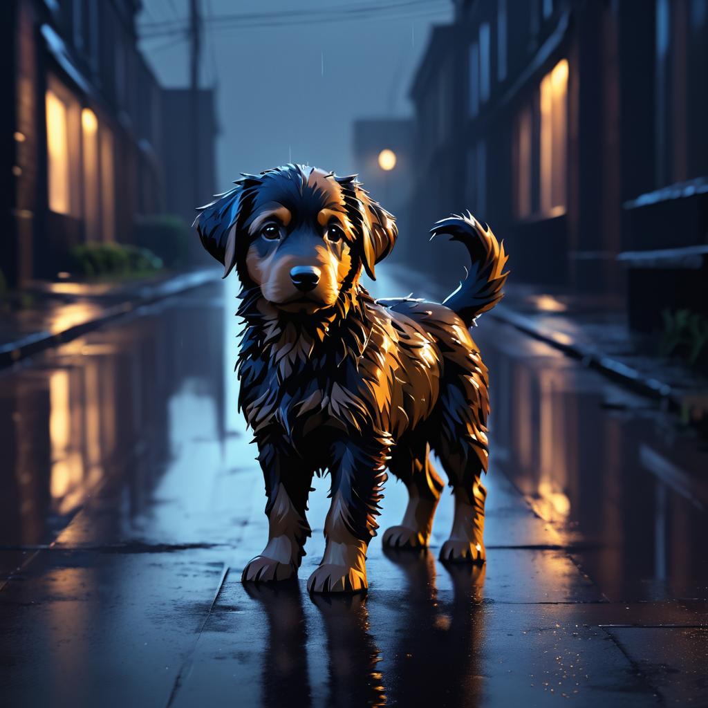 Emotional Abandoned Puppy in Rain