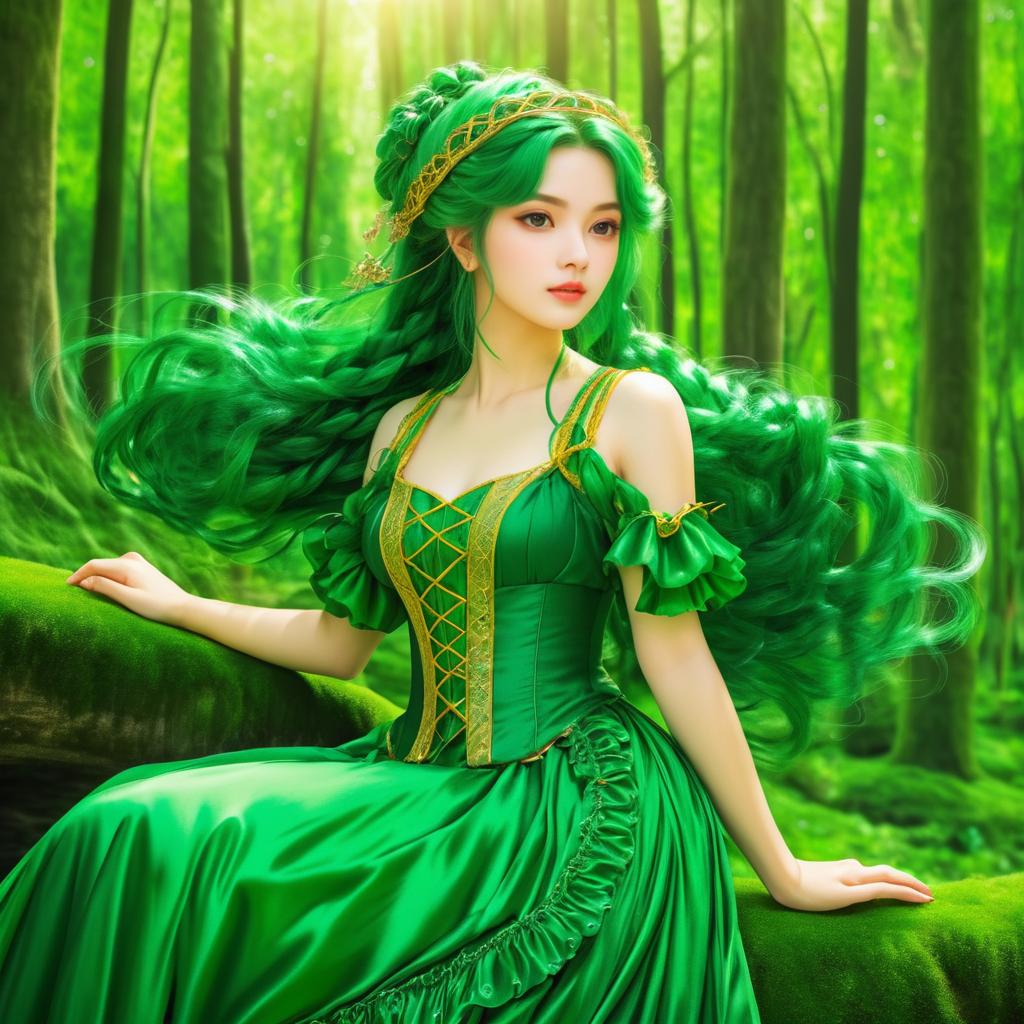 Enchanting Anime Girl in Golden Green