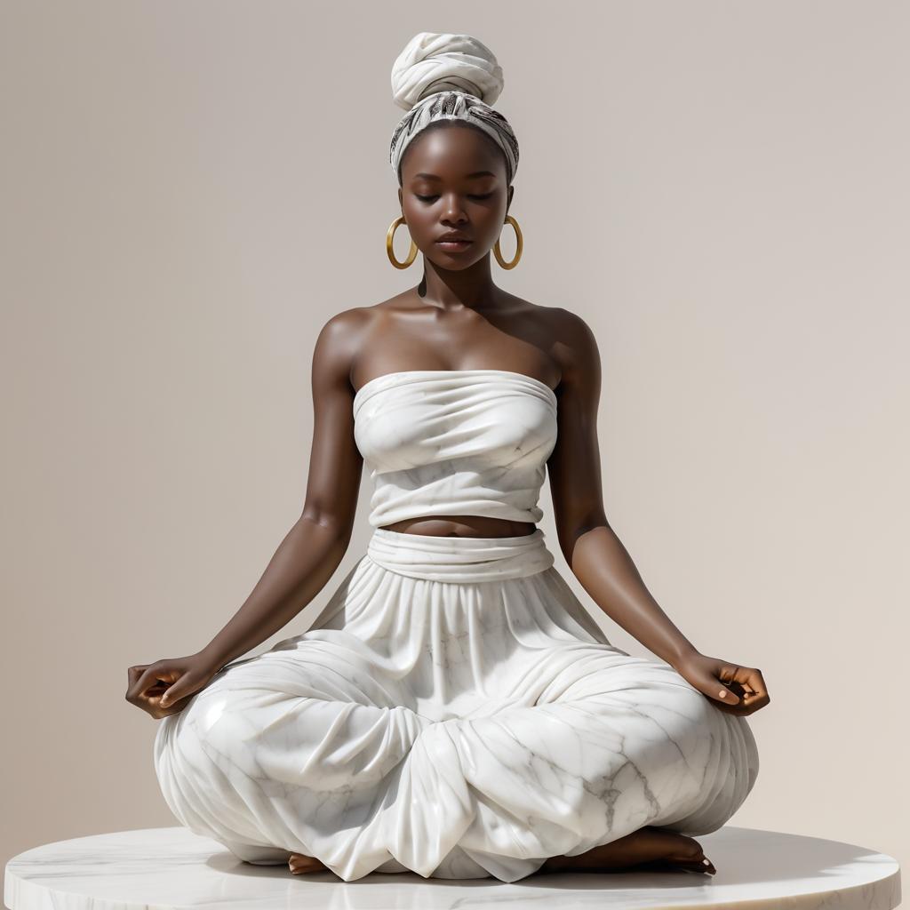 Elegant Marble Statue of Meditating Woman