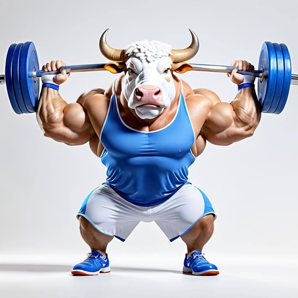 Anthropomorphic Hereford Bull Weightlifter