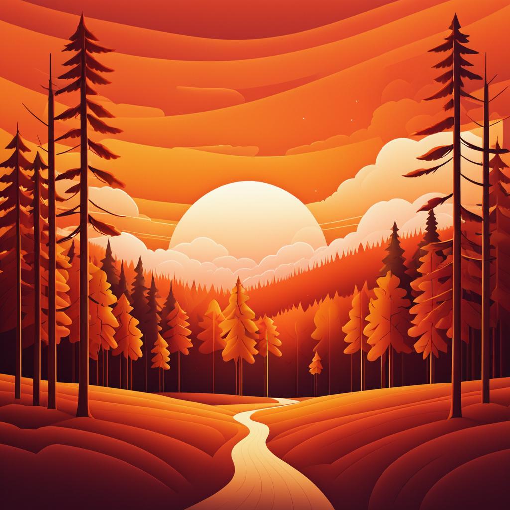 Warm Autumn Forest Digital Illustration Poster