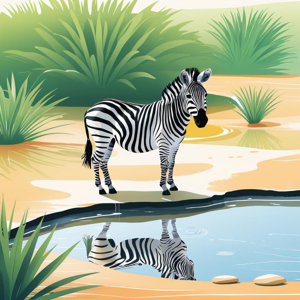 Playful Zebra by Watering Hole Illustration