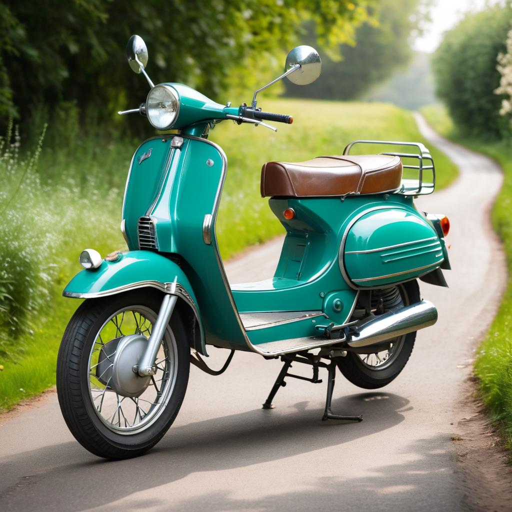 Teal Vintage Moped on Serene Lane