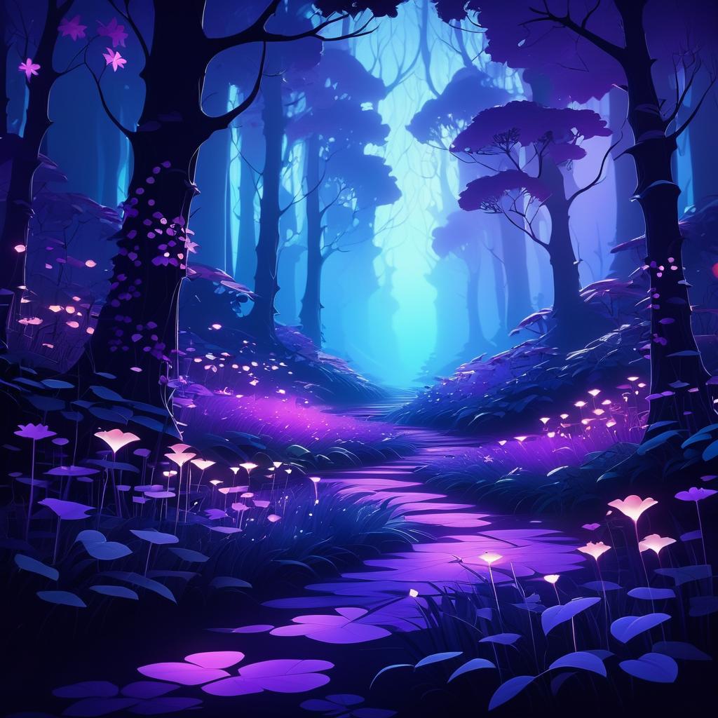 Mystical Forest with Luminescent Flowers