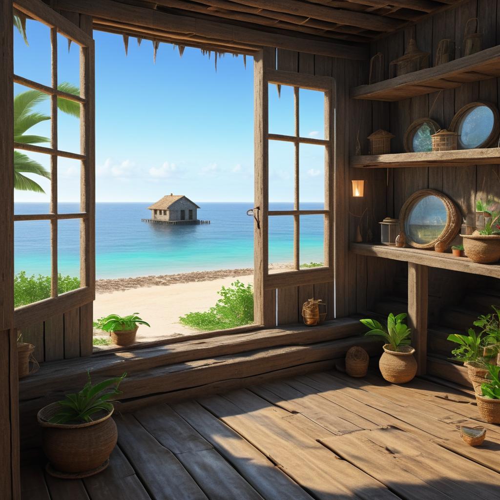 Cinematic Seaside Shack Interior Scene