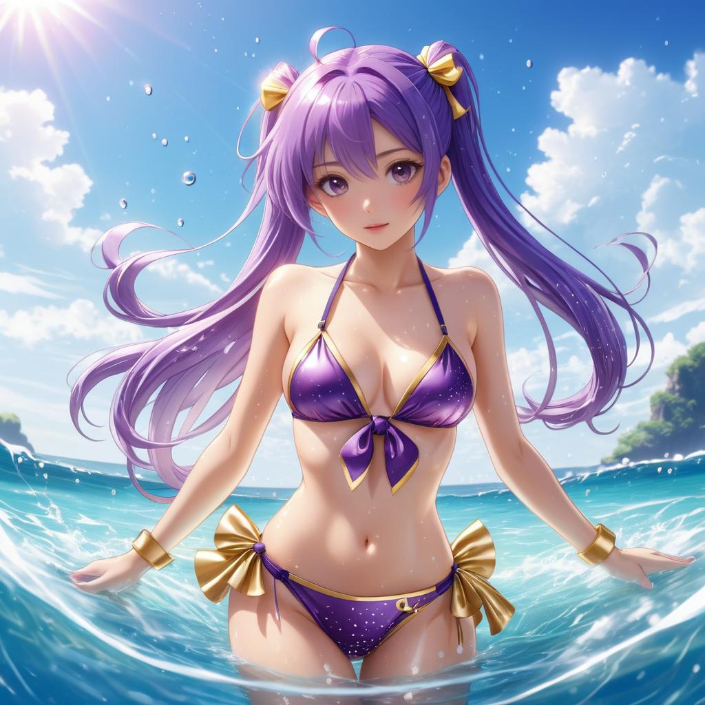 Alluring Anime Girl in Ocean Setting