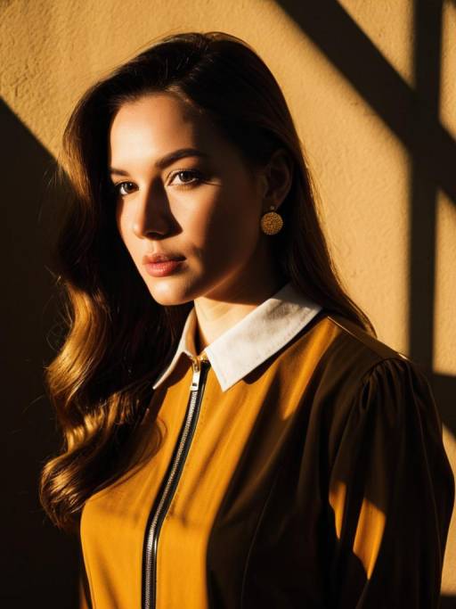 Woman in Preppy Chic Dress with Earrings