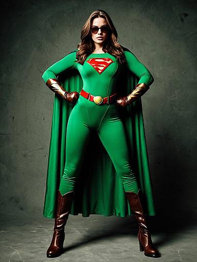 Female Superhero in Green Bodysuit
