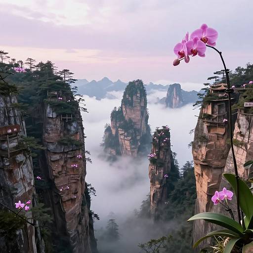 Surreal Floating Orchids on Peaks