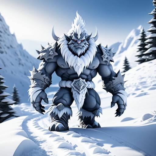 Snow Troll in Mountainous Winter Landscape
