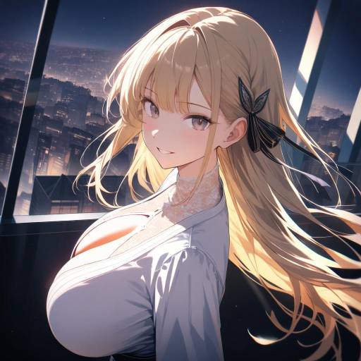 Aesthetic Anime Girl on Rooftop at Night