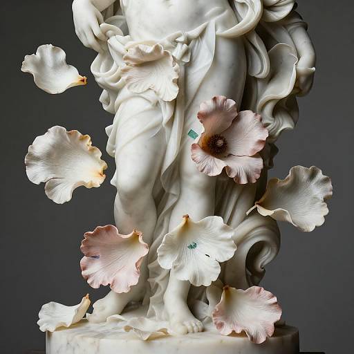 Intricate Rococo Marble Sculpture with Floral Collage