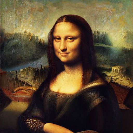 Digital artwork of the Mona Lisa with modern brushstrokes, blending Leonardo da Vinci's iconic portrait with vibrant, textured colors.