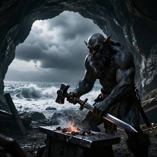 Troll Blacksmith Forging Sword