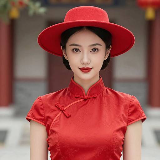 Woman in Red Chinese Dress
