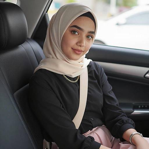 Young Woman in Car with Hijab