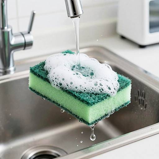 Lush Green Sponge Over Shiny Sink