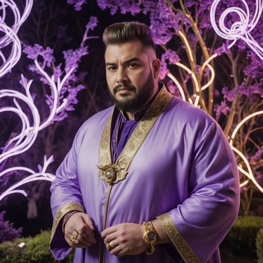 Curvy Man in Lilac Cashmere Robe with Gold Accessories
