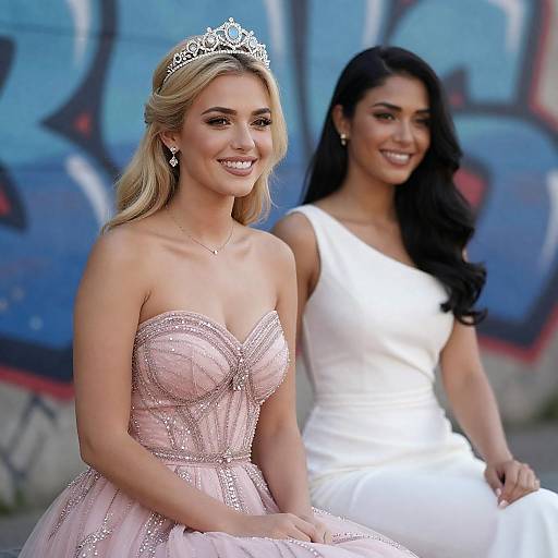 Two Women in Elegant Formal Gowns