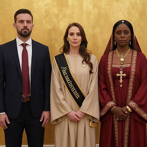 Three Figures in Elegant Attire