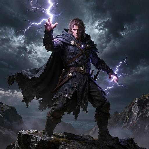 Battle-Ready Male Wizard on Cliff