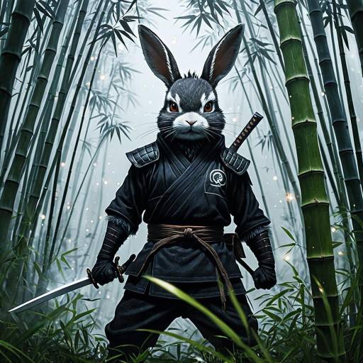 Ninja Rabbit in Bamboo Forest