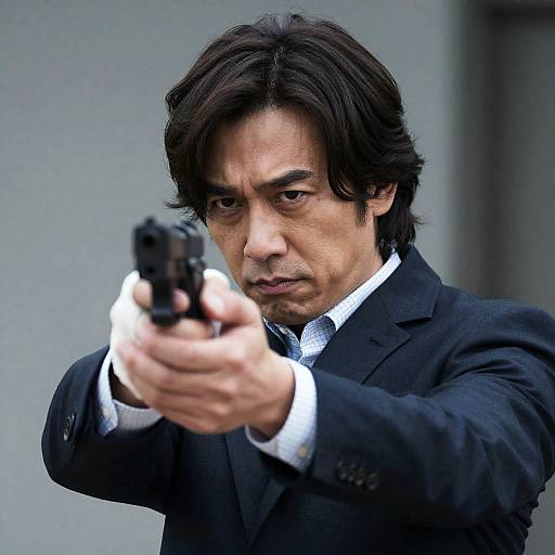 Intense Man with Gun in Focus