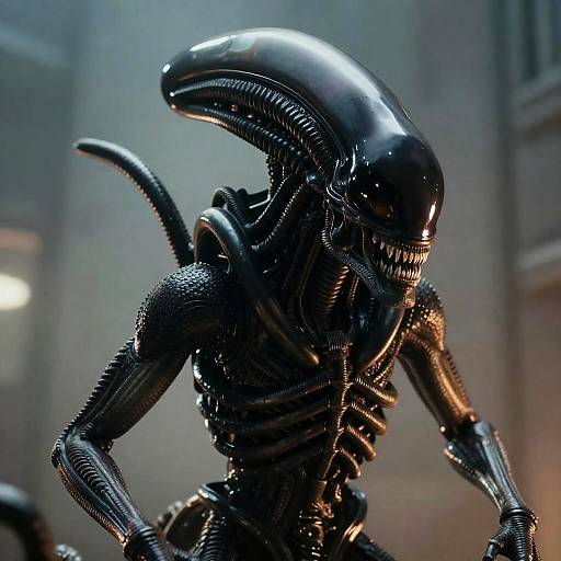 Crouching Xenomorph in Indoor Setting