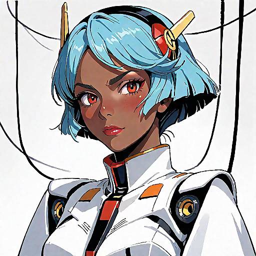 Blue-Haired Dark-Skinned Gundam Pilot in Cockpit