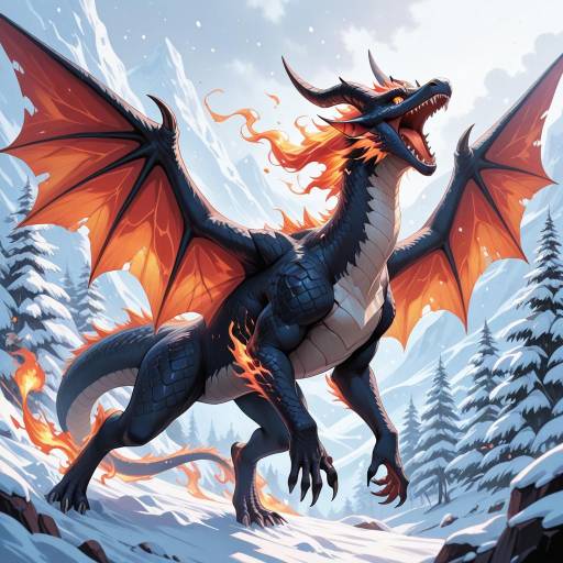 Majestic Obsidian Dragon in Snow