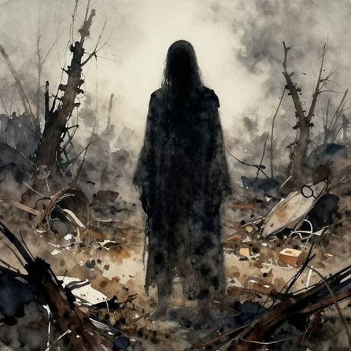 Surreal Watercolor Wasteland Scene