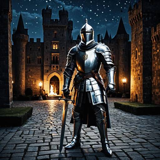 Knight in Silver Armor at Castle Courtyard