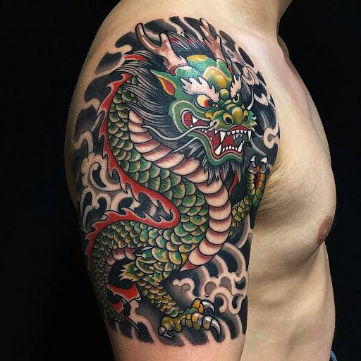 Vibrant Chinese Dragon Arm Tattoo