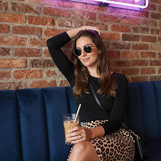 Chic Woman Enjoying a Refreshing Drink