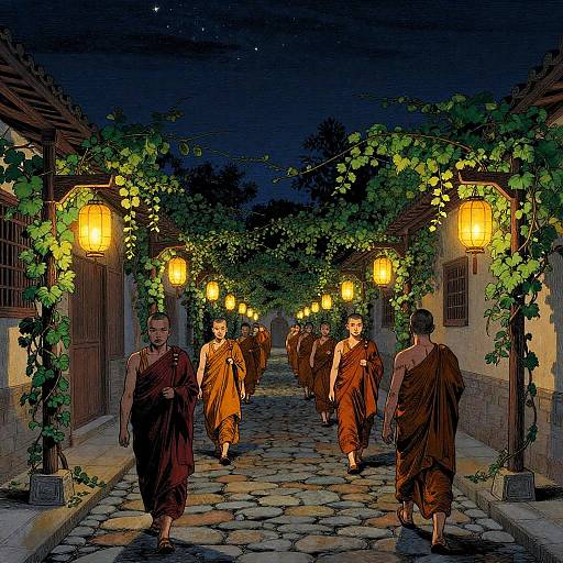 Vine-Lined Lane of Lantern Monks
