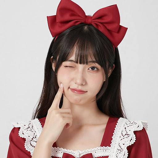 Asian Woman in Red Lace Dress