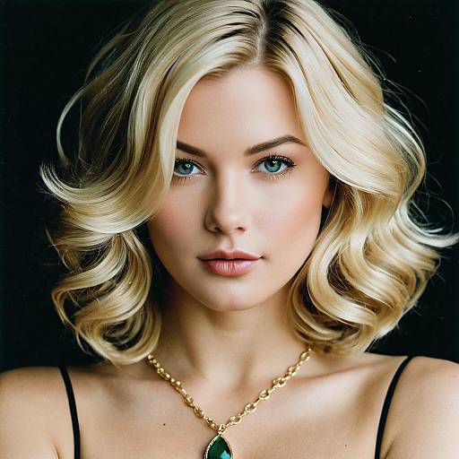 Blonde Woman with Wavy Bob and Necklace