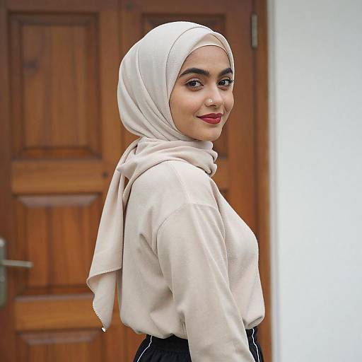 Young Woman in Beige Hijab Portrait