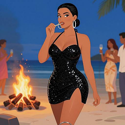 Pear-Shaped Woman in Sequined Dress