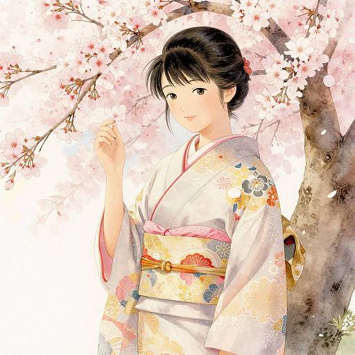 Serene Yoshino in Kimono by Cherry Blossom