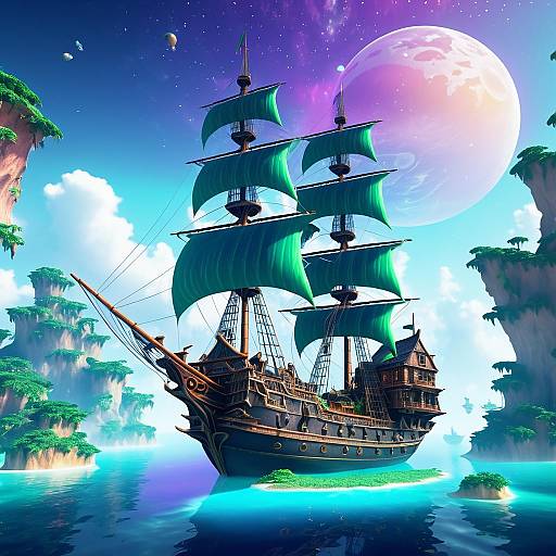 Pirate Ship in Surreal Floating Archipelago