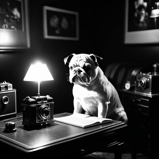 Grumpy Bulldog Writing in Noir Setting