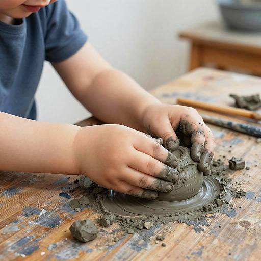 Charcoal Art of Child Hands with Clay